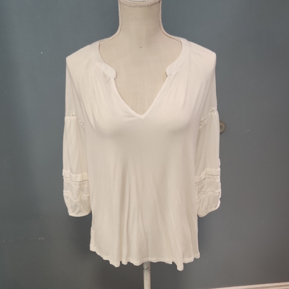 Frye Salt Breeze V-neck High-low Hem Boho Floral Lace Flowy Blouse Minimalist